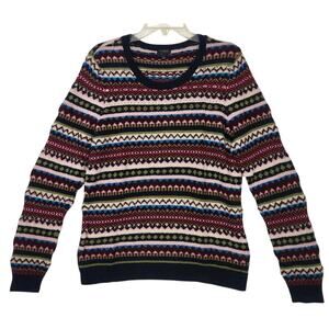 TALBOTS WOMENS WOOL SWEATER LG FAIR ISLE COTTAGECORE DARK ACADEMIA GRANDPA CHIC
